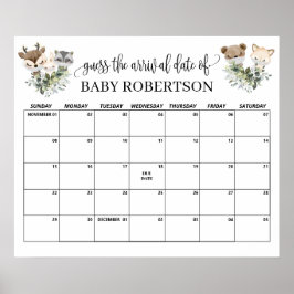 ウッドランド赤ちゃんシャワー推定期日カレンダー ポスター