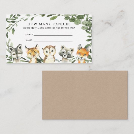 ウッドランド赤ちゃんシャワー推測キャンディスカードの数 エンクロージャーカード (正面/裏面)
