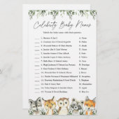 ウッドランド赤ちゃんシャワー有名人赤ちゃんネームゲーム (正面/裏面)