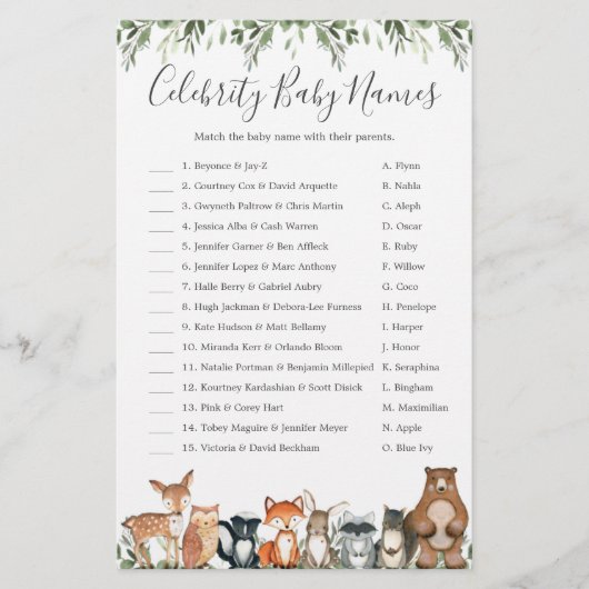 ウッドランド赤ちゃんシャワー有名人赤ちゃんネームゲーム (正面)