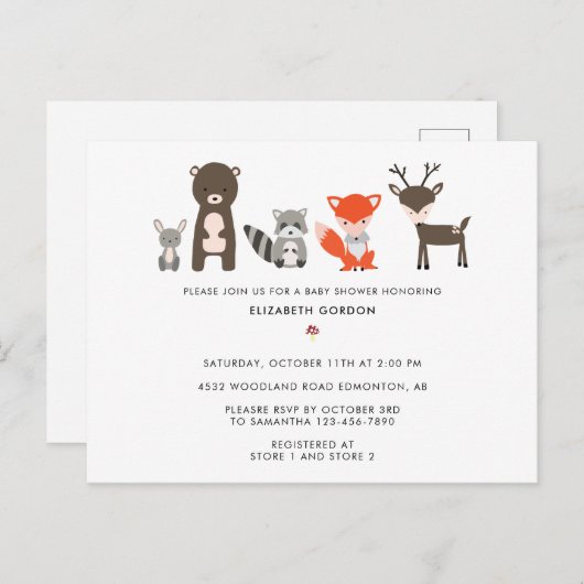 ウッドランド赤ちゃんシャワー森林動物ニュートラルかわいい私 ポストカード (正面/裏面)