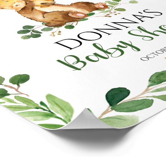 ウッドランド赤ちゃんシャワー歓迎サインベア ポスター (角)