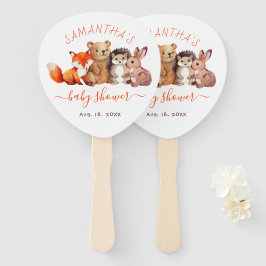 ウッドランド赤ちゃんシャワー水彩動物赤いスクリプト ハンドファン