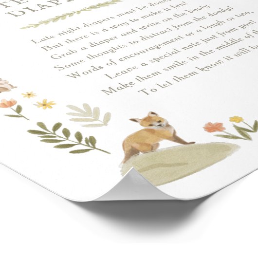 ウッドランド赤ちゃんシャワー深夜おむつサイン ポスター (角)