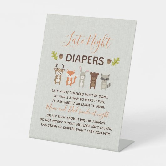 ウッドランド赤ちゃんシャワー深夜おむつサイン 台座サイン (正面)