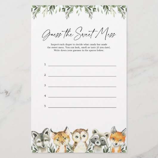 ウッドランド赤ちゃんシャワー甘い混乱ゲームを推測 (正面)