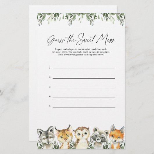 ウッドランド赤ちゃんシャワー甘い混乱ゲームを推測 (正面/裏面)