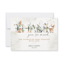 ウッドランド赤ちゃんシャワー緑ありがとうノートカード