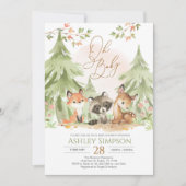 ウッドランド赤ちゃんシャワー緑の森の動物インビタ 招待状 (正面)