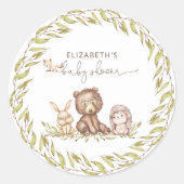 ウッドランド赤ちゃんシャワー緑の森林動物 ラウンドシール (正面)