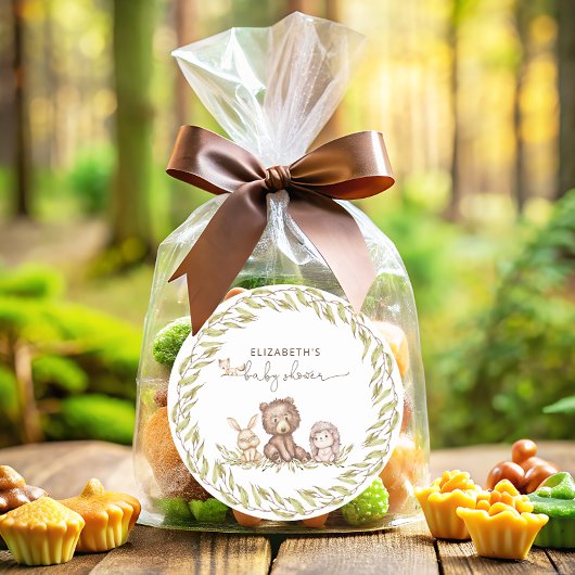 ウッドランド赤ちゃんシャワー緑の森林動物 ラウンドシール