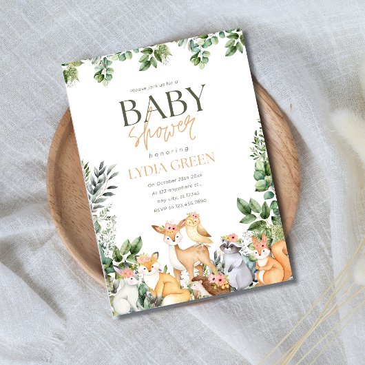 ウッドランド赤ちゃんシャワー緑の赤ちゃん素朴シャワー 招待状