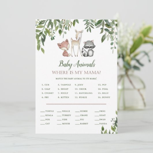 ウッドランド赤ちゃんシャワー赤ちゃん動物ゲーム5 x 7 招待状 (スタンド正面)