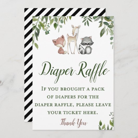 ウッドランド赤ちゃんシャワー – おむつラッフルサイン5x7 招待状 (正面/裏面)