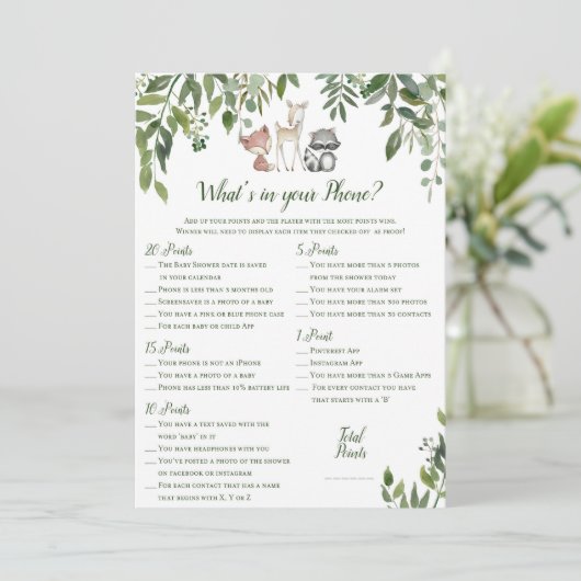 ウッドランド赤ちゃんシャワー – 携帯ゲームの内容 招待状 (スタンド正面)