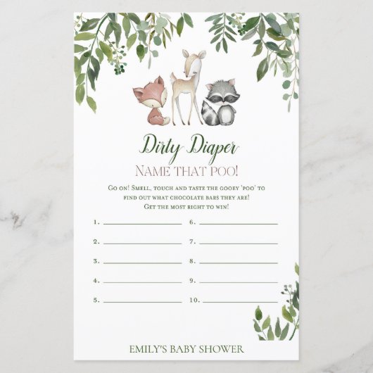 ウッドランド赤ちゃんシャワー – 汚れたおむつゲーム (正面)