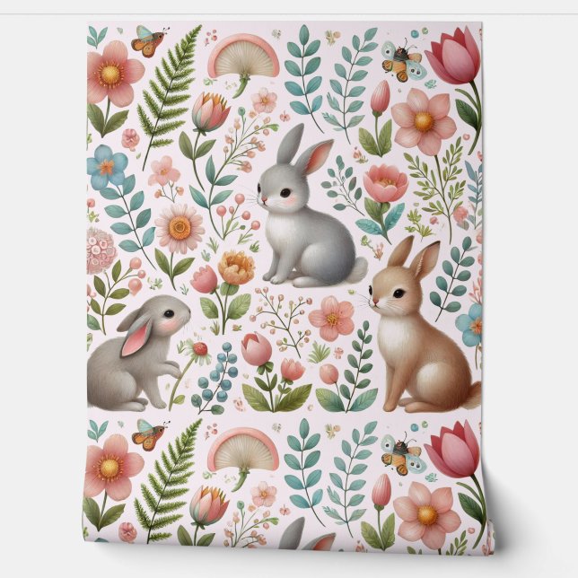 ウッドランド赤ちゃん動物植物の花壁紙 壁紙 (ほどく)