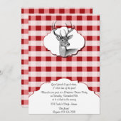 ウッドランド赤と白がクリスマスディナーをチェック 招待状 (正面/裏面)