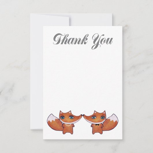 ウッドランド赤キツネカップルありがとうノートカード 招待状 (正面)