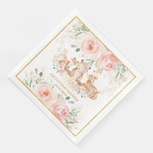 ウッドランド赤面ピンクフローラベビーシャワー誕生日N (コーナー)