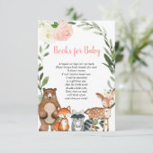 ウッドランド赤面ピンクブックリクエスト女の子の赤ちゃんシャワー エンクロージャーカード (スタンド正面)