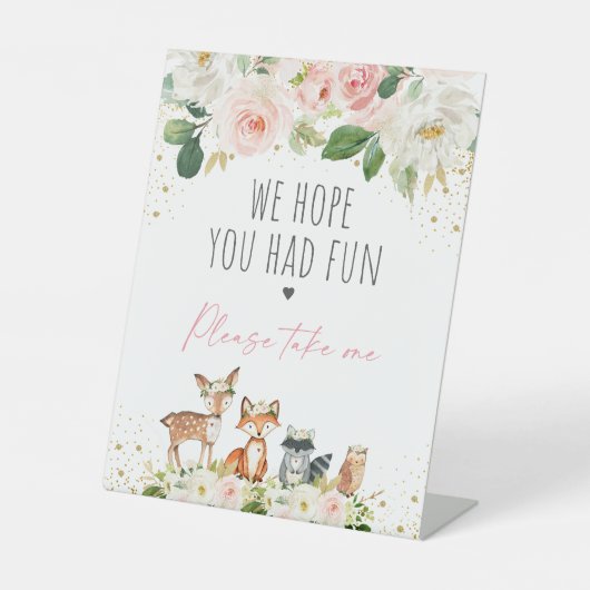 ウッドランド赤面フローラベビーシャワーパーティーの好意 台座サイン (正面)