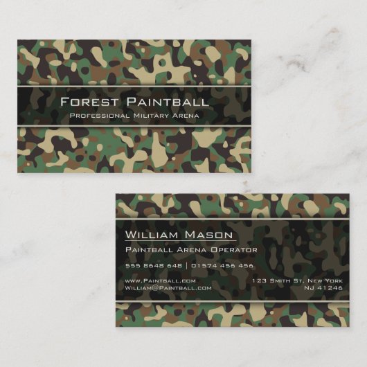 ウッドランド迷彩柄フレックターンカモフラージビジネスカード 名刺 (正面/裏面)