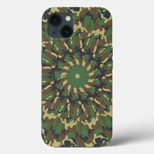 ウッドランド迷彩柄万華鏡のように千変万化するパターン iPhone 13ケース