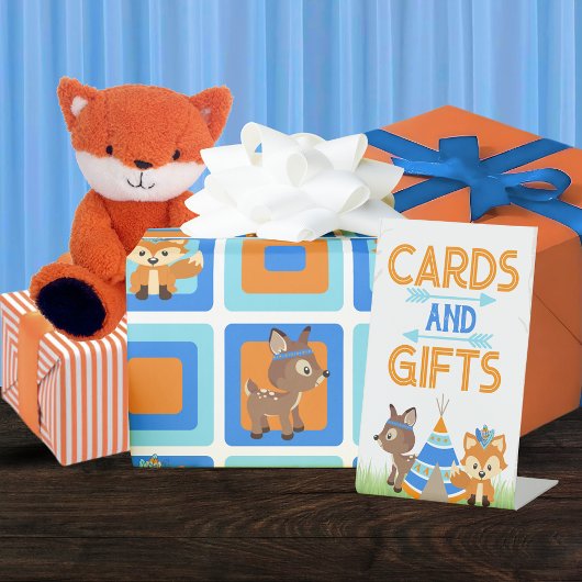 ウッドランド部族動物のカードとギフトテーブル 台座サイン