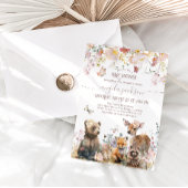 ウッドランド開花ピンクフローラガールベビーシャワー 招待状