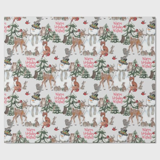 ウッドランド雪だるまディアキツネクリスマスウィッシュグレー ラッピングペーパー (フラット)