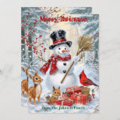 ウッドランド雪だるま | 家族のパーソナライズされたクリスマス シーズンカード (正面/裏面)