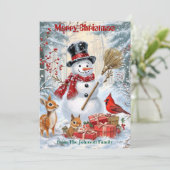 ウッドランド雪だるま | 家族のパーソナライズされたクリスマス シーズンカード (スタンド正面)