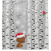 ウッドランド雪の鳥のかわいい茶色のクマ（鳥）ショウジョウコウカンチョウ シャワーカーテン (正面)