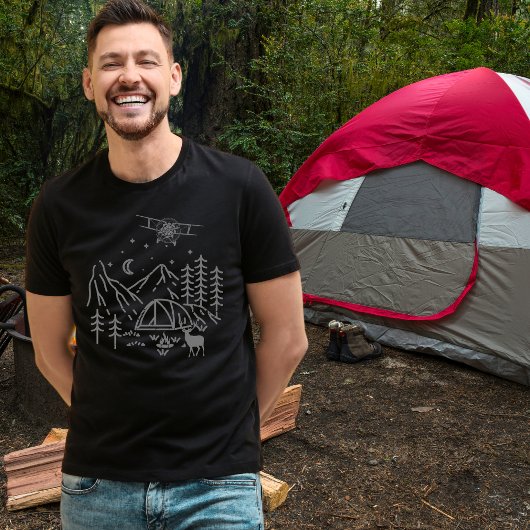 ウッドランド飛行機山、松の木、レトロ素朴、 Tシャツ