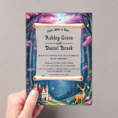 ウッドランド魅惑の森の城フェアリータ結婚ーレ アクリル招待状 (インサイチュ (ポータブル))