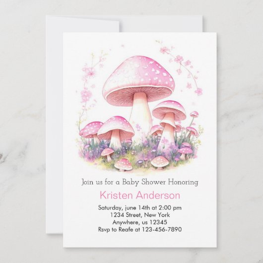 ウッドランド魔法アドベンチャーマッシュルームガールベビーシャワー 招待状 (正面)