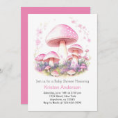 ウッドランド魔法アドベンチャーマッシュルームガールベビーシャワー 招待状 (正面/裏面)