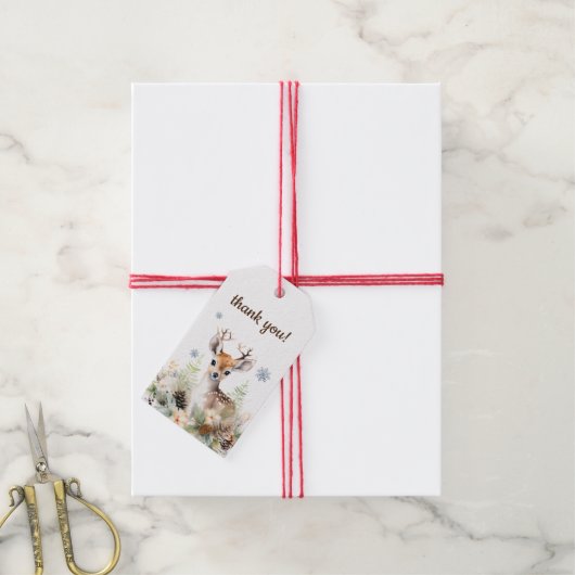 ウッドランド鹿の動物の赤ちゃんシャワーありがとう ギフトタグ (より糸付き)