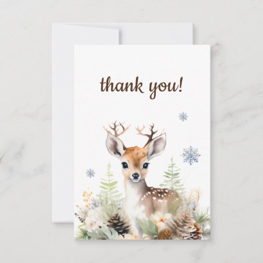 ウッドランド鹿の動物の赤ちゃんシャワー サンキューカード (正面)