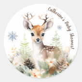ウッドランド鹿の動物の赤ちゃんシャワー ラウンドシール (正面)