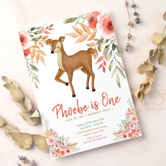 ウッドランド鹿の最初の誕生日パーティー 招待状
