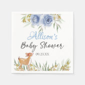 ウッドランド鹿の緑の赤ちゃんシャワーブルーフローラ スタンダードカクテルナプキン (正面)