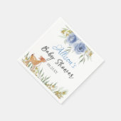 ウッドランド鹿の緑の赤ちゃんシャワーブルーフローラ スタンダードカクテルナプキン (角)
