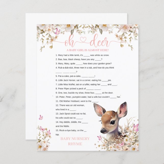 ウッドランド鹿の赤ちゃんシャワーゲーム (正面/裏面)