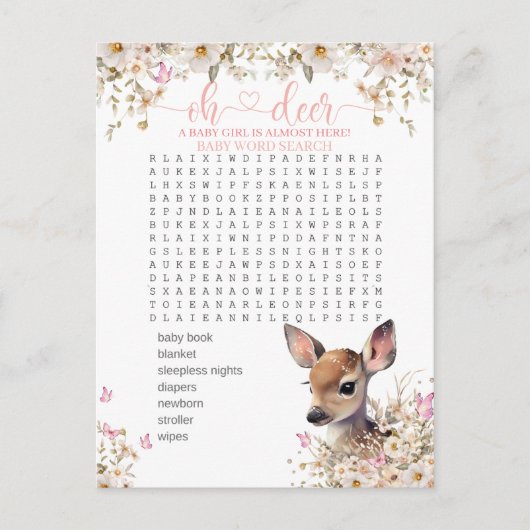 ウッドランド鹿の赤ちゃんシャワーゲーム ポストカード (正面)