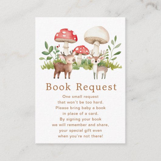 ウッドランド鹿の赤ちゃんシャワーブックリクエスト エンクロージャーカード (正面)