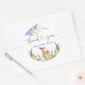 ウッドランド鹿の青い緑の金ゴールド男の子の赤ちゃんシャワー ラウンドシール (封筒)