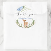 ウッドランド鹿の青い緑の金ゴールド男の子の赤ちゃんシャワー ラウンドシール (バッグ)