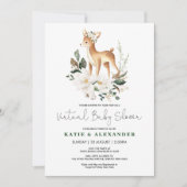 ウッドランド鹿アイボリーフローラバーチャル赤ちゃんシャワー 招待状 (正面)